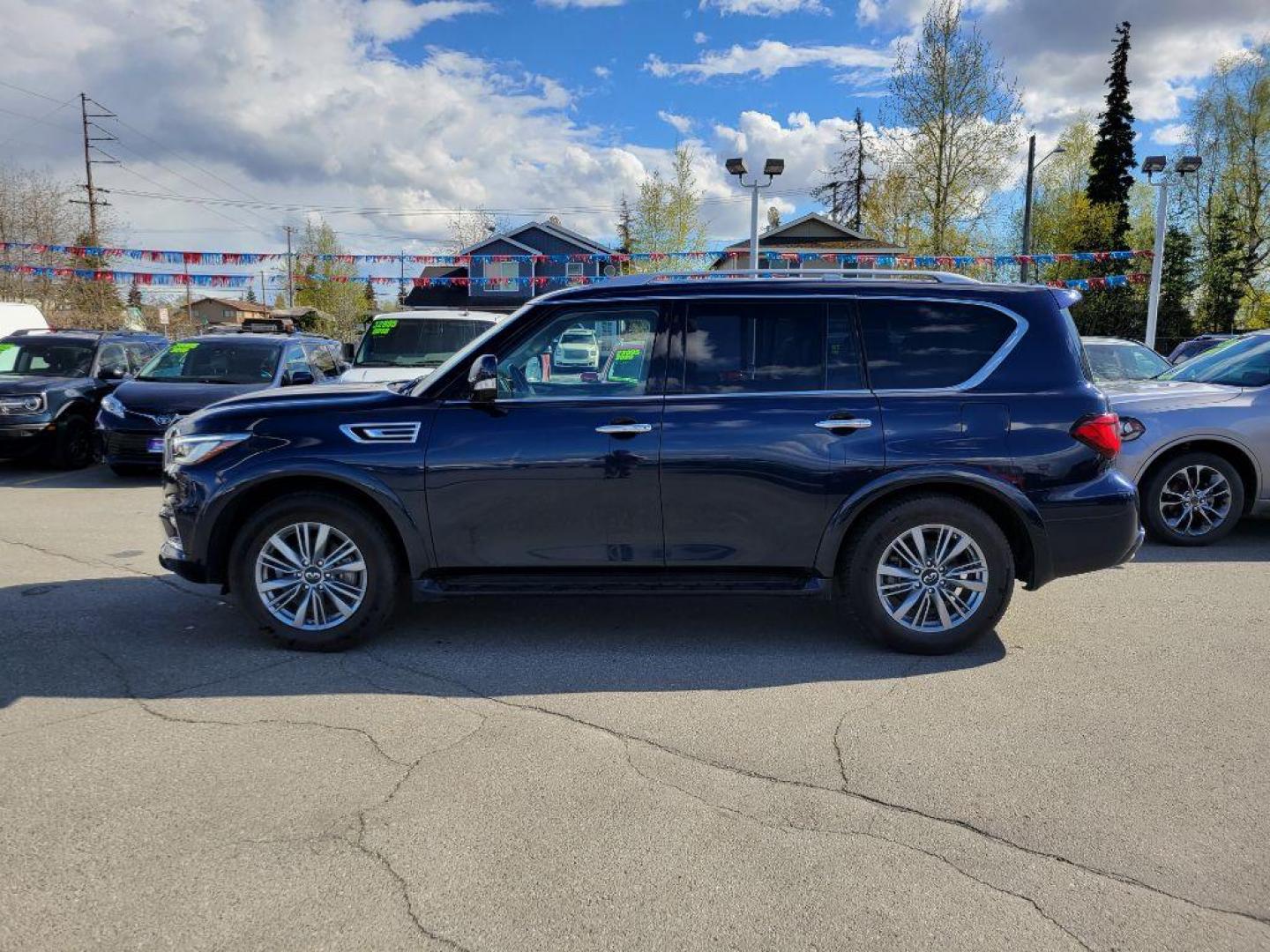 2021 BLUE INFINITI QX80 LUXE (JN8AZ2AE8M9) with an 5.6L engine, Automatic transmission, located at 929 East 8th Ave, Anchorage, AK, 99501, (907) 274-2277, 61.214783, -149.866074 - Photo#1